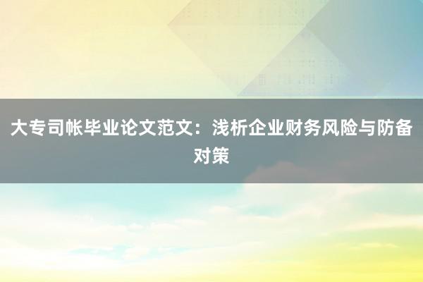 大专司帐毕业论文范文：浅析企业财务风险与防备对策